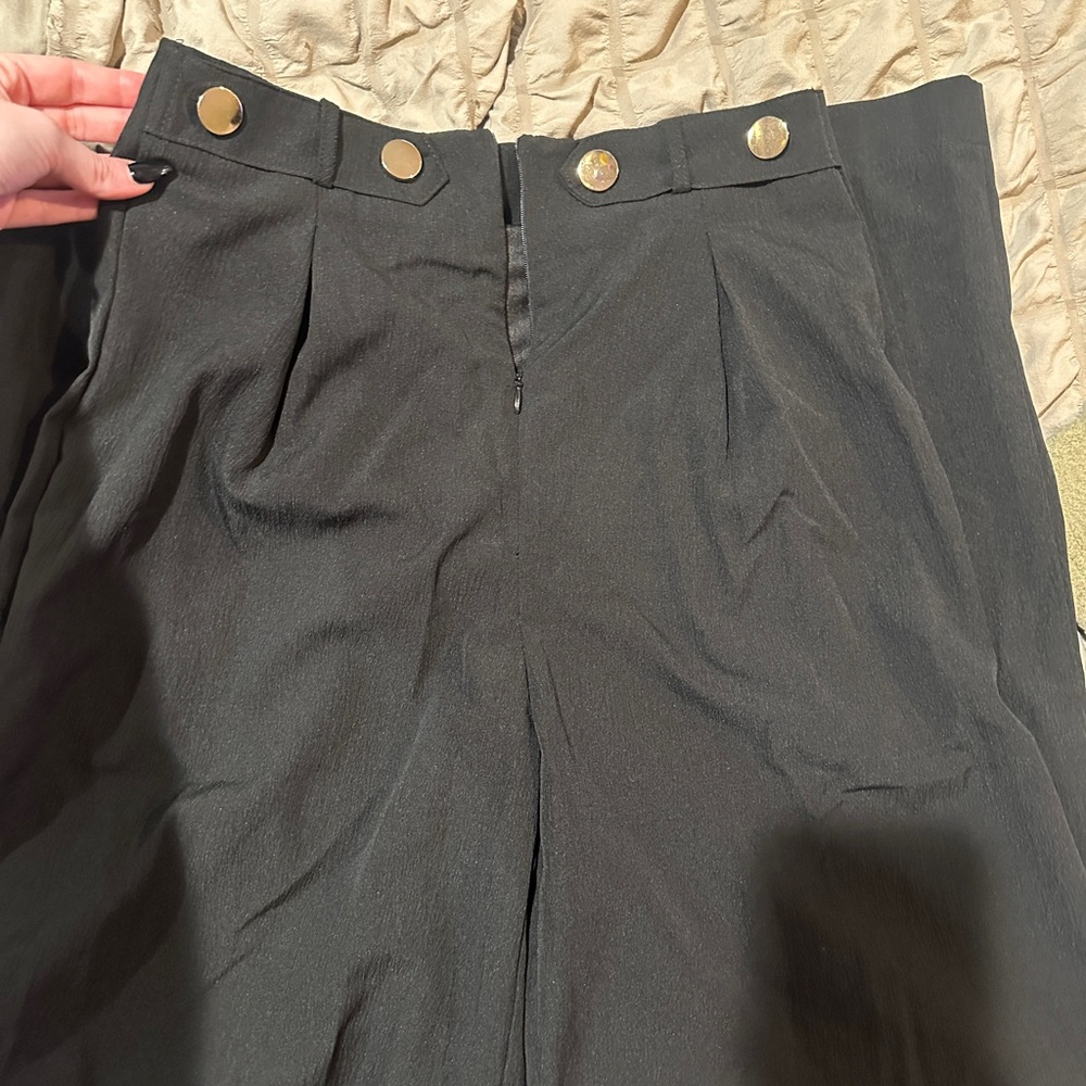 Black High-Waisted Pants with Gold Accent Details